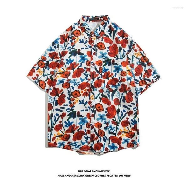 Camisas casuales para hombres Verde Rosa Estampado floral Playa Aloha Hombres Camisa Masculina 2023 Verano Manga corta Camisa hawaiana Ropa de fiesta