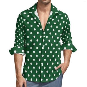 Mannen Casual Shirts Groene Stippen Shirt Herfst Vintage Print Mannelijke Losse Blouses Lange Mouw Grafische Straat Top 3XL 4XL