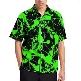 Camisas Casuais Masculinas Verde Splash Estampado Abstrato Camisa de Praia Blusas Havaianas Street Style Estampadas Masculinas Tamanho Grande 4XL