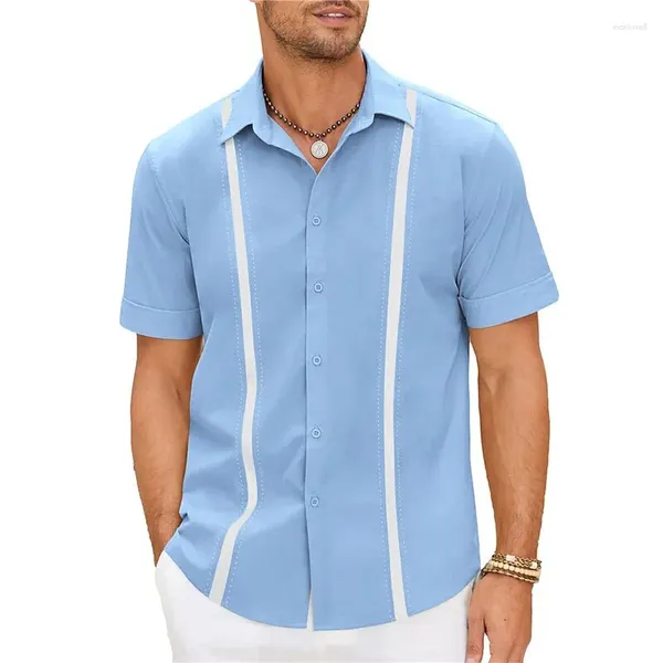 Camisas Casuales para Hombre Guayabera Camisetas con Botones Ropa de Playa de Verano Azul Marino Manga Corta Colorido Diario