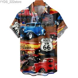 Casual shirts voor heren Haian Nieuw Mens Shirt 66th Street Classic 3D Printing Short Sleved T-Shirt Rock Rapel Plus Size Mens Top Grade retro kleding YQ240422