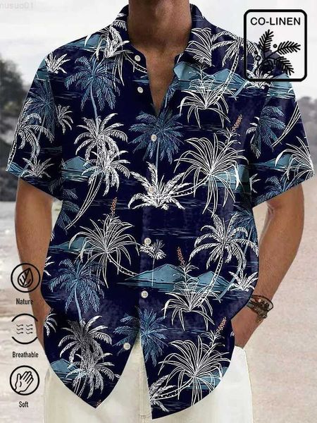 Chemises décontractées pour hommes Haiian Shirt pour hommes Summer Linen Fabric Beach Coconut Palm Y2kStreetwear T-shirt à manches courtes surdimensionné 5XL Vêtements L230715