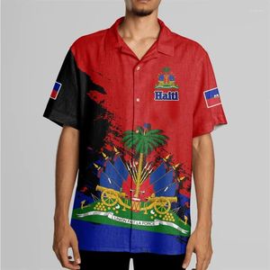 Chemises décontractées pour hommes Haiti drapeau 3d chemise hawaï hawaï hommes à manches courtes été 2024 surdimension