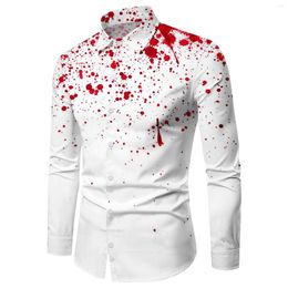Camisas casuais masculinas halloween para festa masculina mancha de sangue assustador 3d impresso camisa manga longa turn down vestido de negócios camisas 2023