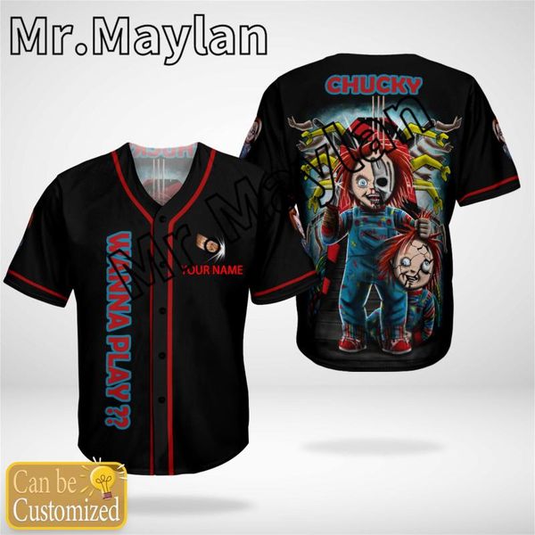 Chemises décontractées pour hommes Halloween Horror Charaters Chucky Custom Baseball Jersey Shirt 3D Printed Men's Hip Hop Tops