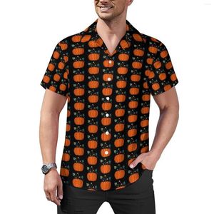 Camisas informales para hombre, camisa holgada de calabaza de Halloween para hombre, estampado de vegetales de playa, patrón hawaiano, ropa de calle de manga corta, blusas de gran tamaño