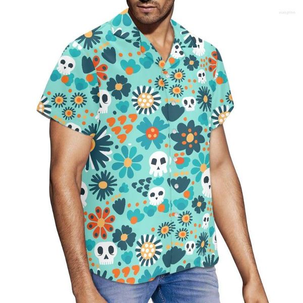 Chemises décontractées pour hommes Thème Halloween Imprimer Crâne Chemise à manches courtes Été Hommes Mode hawaïenne Plus Taille Top à poitrine unique 5XLMen's