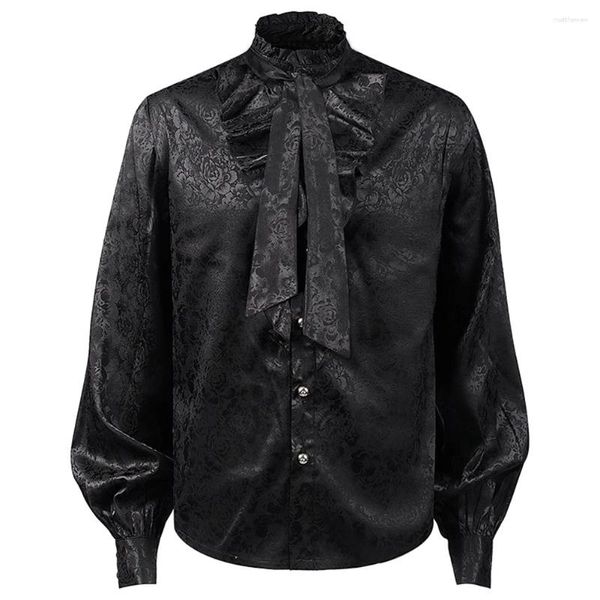 Camisas casuales para hombres Halloween Vintage Medieval Brillante Floral Sólido Negro Renacimiento Victoriano Steampunk Gótico Volantes Tops Camisa