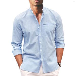 Chemises décontractées pour hommes Beau pour hommes Printemps et été Mode Solide Couleur Coton Lin Collier Respirant Hommes Street Wear Blouse Tops