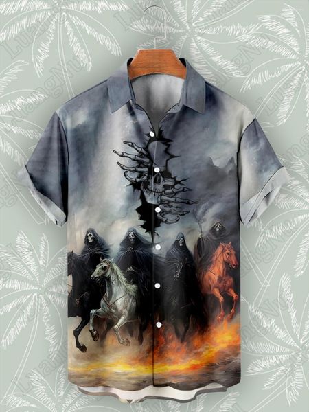 Chemises décontractées pour hommes Happy Halloween Chemise de vacances Femmes de haute qualité Tops à manches courtes Crâne Bouton pour hommes 2023 Ghost Festival