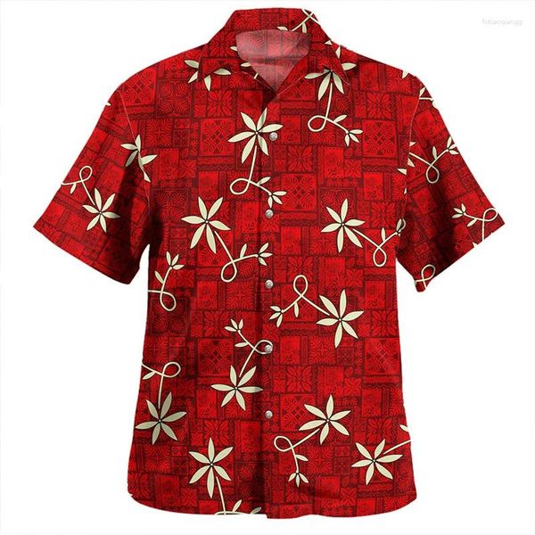 Chemises décontractées pour hommes Harajuku 3D AMERICIEN POLYNESien Hawaii Flag Printing Men Coat Of Arm Graphic Short Fashion Clothes Top