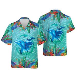 Chemises décontractées pour hommes HARAJUKU DOLPHIN GRAPHIC Shirts For Hommes Casual Hawaiian Beach Shirt Aloha Cartoon Ocean Animals Femmes Blouses Y2K BOYS BUTTUS TOPS 240424