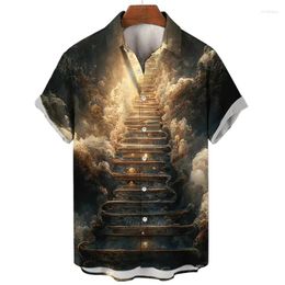 Chemises décontractées pour hommes Harajuku Fashion Sky Step 3D imprimé pour hommes vêtements hawaïen échelle graphique chemisiers dessin animé garçon revers chemisier hauts