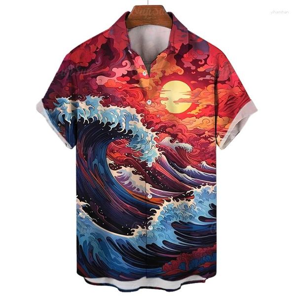 Chemises décontractées pour hommes harajuku mode mouse de soleil graphiques pour hommes vêtements colorés blouses hawaïian streetwear y2k tops