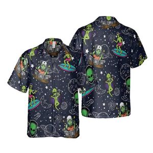 Chemises décontractées pour hommes HARAJUKU FASHIQUE UFO Shirts graphiques pour hommes vêtements Hip Hop Cartoon Alien Beach Shirt Hawaii Biologie drôle Short Slve Blouses Y240506