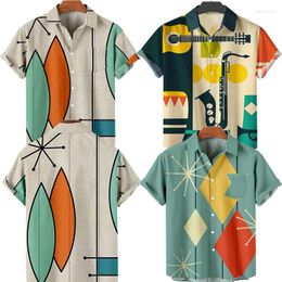 Chemises décontractées pour hommes Harajuku chemise pour hommes Y2k Hombre motif d'art abstrait à manches courtes rue Hawaii Vintage