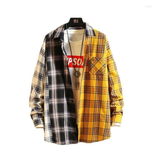 Chemises décontractées pour hommes Harajuku Chemise en coton à carreaux Cardigans à manches longues Boutonné Mâle Vintage Vêtements coréens 2023 Automne Hiver