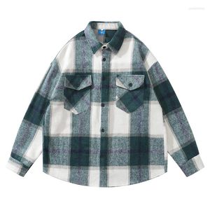 Chemises décontractées pour hommes Harajuku Streetwear hommes Plaid imprimé bouton chemisier en flanelle à manches longues chemise mode Hip Hop hauts surdimensionnés