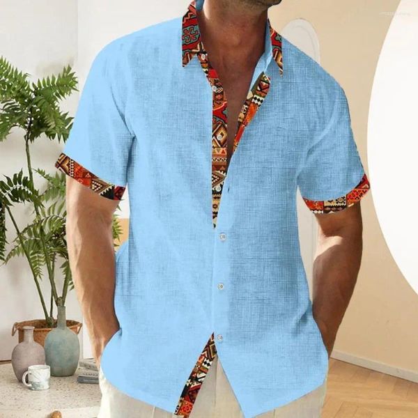 Chemises décontractées pour hommes Chemise de vacances à la plage hawaïenne Été avec col rabattu Manches courtes Couleur assortie Imprimer Coupe ample pour respirant