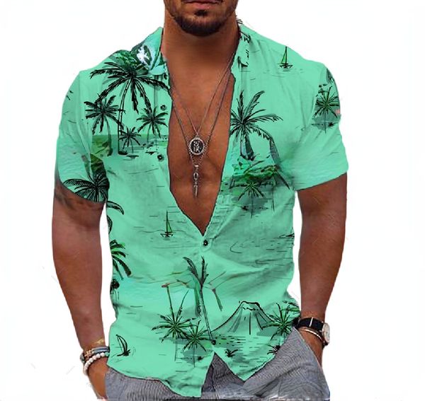 Chemises décontractées pour hommes Chemisier hawaïen Plage T-shirt à la mode à manches courtes