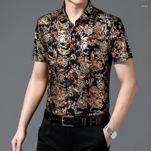 Camisas casuales para hombres Hawaii Moda china 80% seda negro manga corta ambos lados estampado flor para 2023 ropa de verano de playa