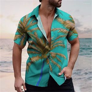Chemises décontractées pour hommes Hawaii arbre de noix de coco imprimer vacances plage t-shirt surdimensionné hommes hauts à la mode bouton à manches courtes séchage rapide unisexe
