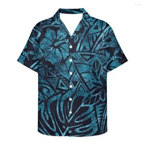 Chemises décontractées pour hommes Hawaii Polynésien Tribal Imprimé Couple Porter des Vêtements Femmes À Volants À Manches Courtes Robe Match Hommes Chemise Sexy Moulante