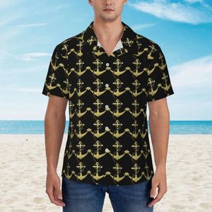 Camisas informales para hombre, camisa hawaiana, blusas náuticas de playa, estampado de ancla dorada, camisetas clásicas de manga corta para hombre, moda coreana