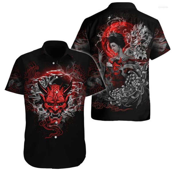 Camisas casuales para hombres Camisa hawaiana Playa Verano Geisha japonesa Tatuaje 3D Todo impreso Camiseta para hombres Hip Hop