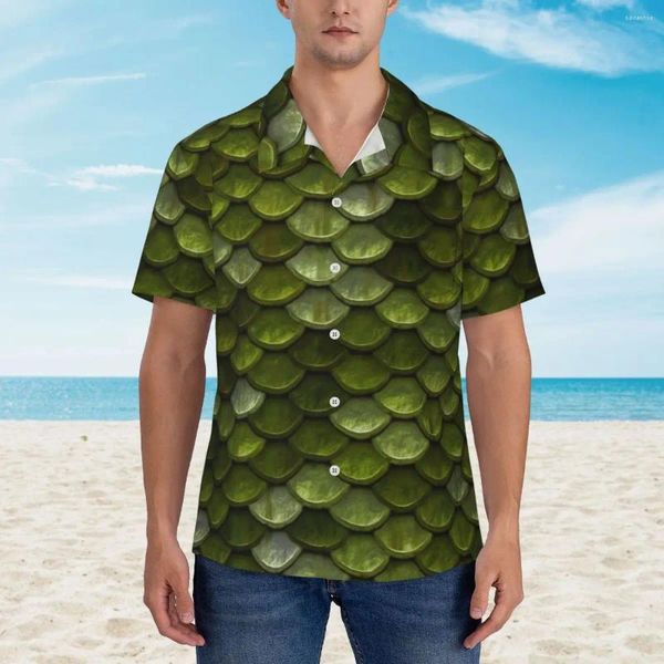 Camisas casuales para hombres Camisa hawaiana Tendencias en la playa Blusas metálicas Color verde claro Retro Hombre Ropa de estilo callejero de manga corta