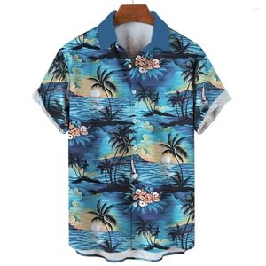 Chemises décontractées pour hommes Hawaii Coconut Coconut Tree Beach Pattern 3D Tops imprimés d'été Fashion Holiday Clombes à revers courts Vêtements