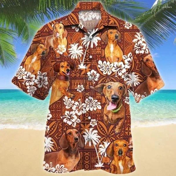 Chemises Hawaii Casual Shirts pour hommes pour animaux de compagnie tropicaux laisse un chien floral d'été 3D imprimé HARAJUKU BEACH Vêtements
