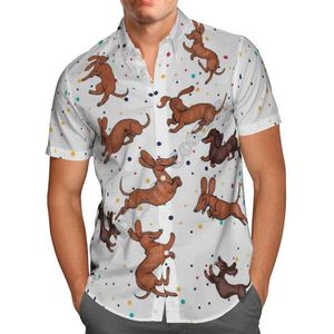 Camisas casuales para hombres Camisa hawaiana Playa hawaiana Verano Divertido Dachshund 3D Impreso Harajuku Tee Hip Hop 01