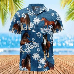 Chemises décontractées pour hommes Hawaii Chemise surdimensionnée Ferme Bovins Palmier Élégant Plage Y2k Blouse Vache Cheval Social Vintage Vêtements Agriculteur Cadeau