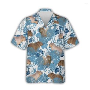 Casual shirts voor heren Hawaiiaanse 3D schattig dier capybara printen zomer hydrochoerus grafische korte mouwen mannen grappige kleding