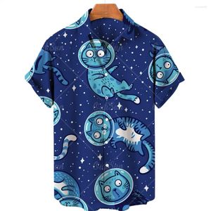 Chemises décontractées pour hommes Hawaiian 3D Homme Chemise Animal Chat Surdimensionné En Plein Air À Manches Courtes Mâle Anime Dessin Animé Vêtements D'été Street Tops 5XL