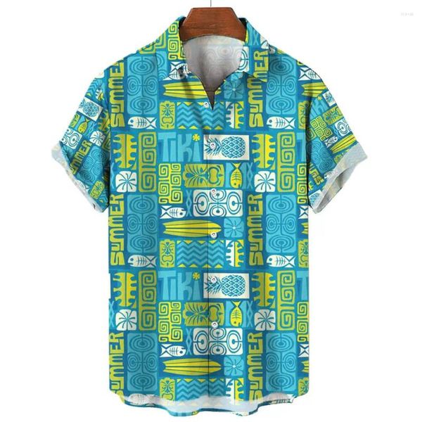 Chemises décontractées pour hommes Hawaiian 3D imprimement tiki graphique bouton mode bouton à manches courtes Blouse de streetwear à manches