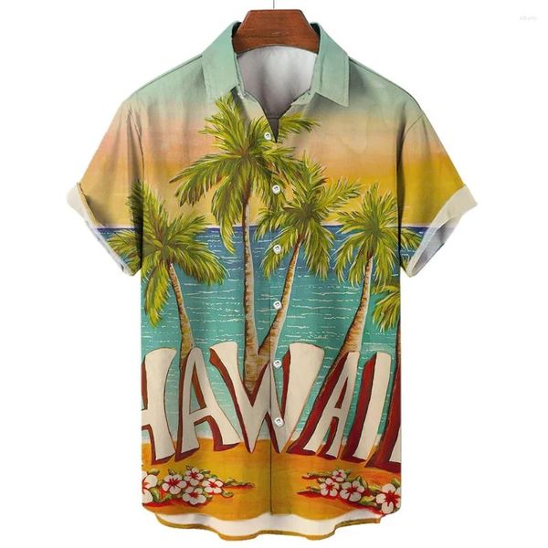 Camisas casuales para hombres en la playa hawaiiana Coconut Tree Tree y camisa para mujeres Lapa de la solapa de manga corta Fashion