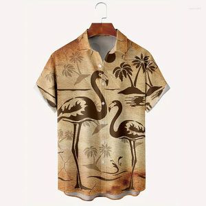 Chemises décontractées pour hommes Hawaiian Beach Flamingo Palm Tree 3D Print Courte Short Aloha Tops lâches surdimensionnés pour l'été