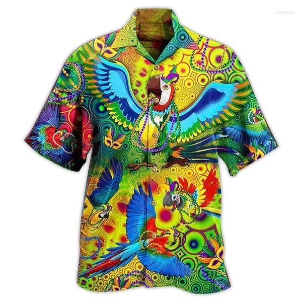Chemises décontractées pour hommes Hawaiian Beach Parrot Graphic For Men Clothing Fashion Hawaii Coconut Tree Animal 3D Imprimé à manches courtes Tops de vacances