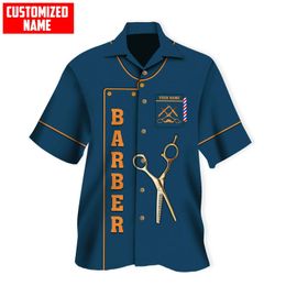 Chemises décontractées pour hommes plage hawaïenne été chemise à manches courtes nom personnalisé barbier 3D imprimé hommes chemise décontracté Harajuku t-shirts D57 230619