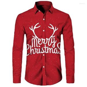 Chemises décontractées pour hommes Thème de Noël hawaïen Chemise d'arbre du Père Noël pour hommes Vintage Tops 3D Imprimé Fleur Manches Longues Vêtements Vacances Y2k