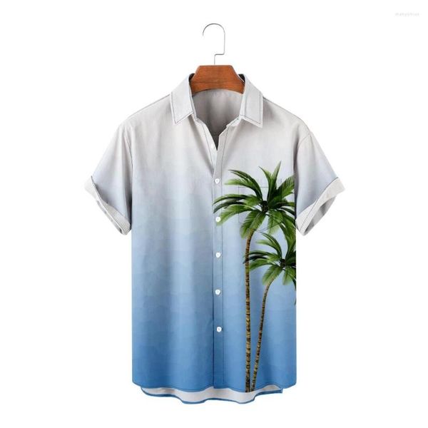 Camisas casuales para hombres Coconutos hawaianos de manga corta colores de gradiente de verano