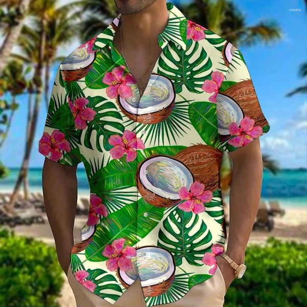 Camisas casuales para hombres fruta tropical hawaiana estampado en barbecho de la camisa de manga corta botón Top Fit Seaside Holiday Clothing 5xl