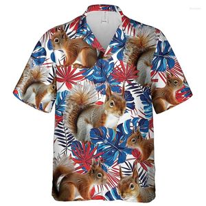Casual shirts voor heren Hawaiiaans schattig eekhoorn grafisch strand voor mannen kleding cartoon dieren blouses grappig kawaii korte mouw aloha tops