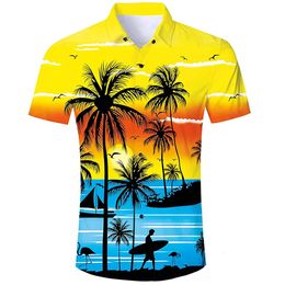 Casual shirts voor heren Hawaiiaanse EU -maat 5xl Kokosboom 3D Print zomer Losse shirt met korte mouwen Button Down Beach Holiday 230421