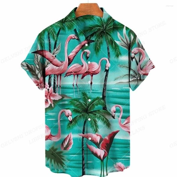 Chemises décontractées pour hommes Fashion Hawaiian Tropic Flamingo Summer Floral Men Retro Social Shirt 3d Print Blouse Cadiz Robe Slim Fit Camisas