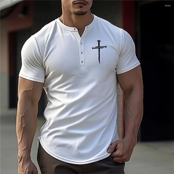 Camisas casuales para hombres Hawaiano para hombres Impresión cruzada Manga corta Top Camiseta de moda Blusa de playa blanca Camiseta de gran tamaño Ropa