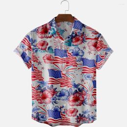 Casual overhemden voor heren Hawaiiaans voor heren Vlag van de Verenigde Staten en Ipomoea Nil Zomerstrandvakantie Tops met korte mouwen Ademend