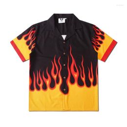 Männer Casual Hemden Hawaiian Für Männer Flamme Drucken Kurzarm Sommer Harajuku Hip Hop Chemise Homme Camisa Masculina